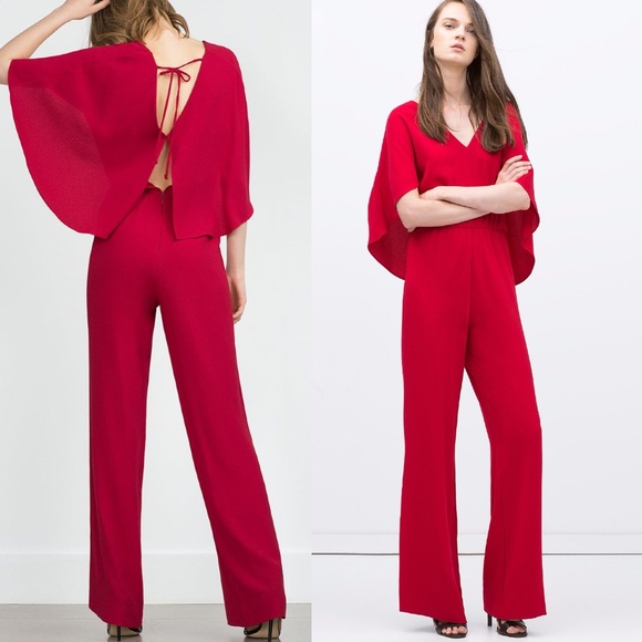 zara red jumpsuit